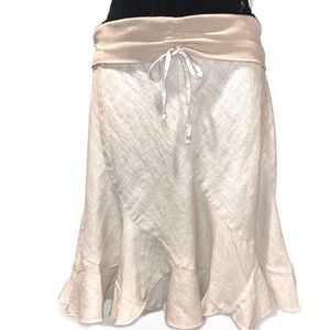 Y2K Bebe Linen Fold Over Fit & Flare Trumpet Ruffle Skirt Beige Cream S Vintage